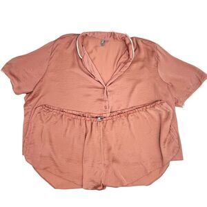 ASOS Womens Miley Satin Piped 2-Piece Pajama Top and Short Set Dusty Rose Sz 24